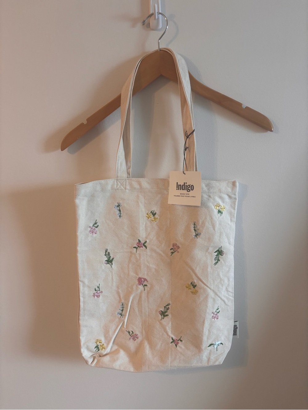 BNWT Indigo Cream Floral Embroidered Wild Flower Cotton Tote Bag